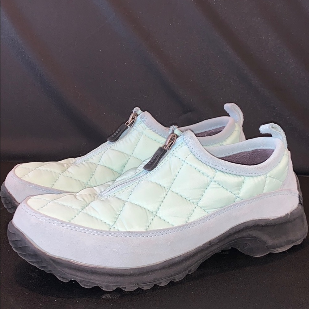 Lands End Mint Color Quilted Slip On Zip Up Shoe